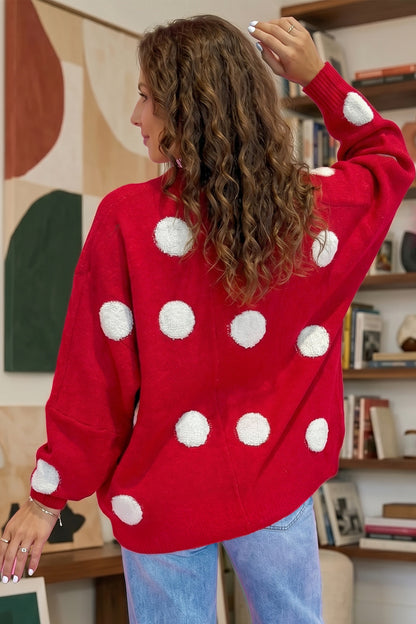 Beige Polka Dot Button Front Oversized V Neck Cardigan