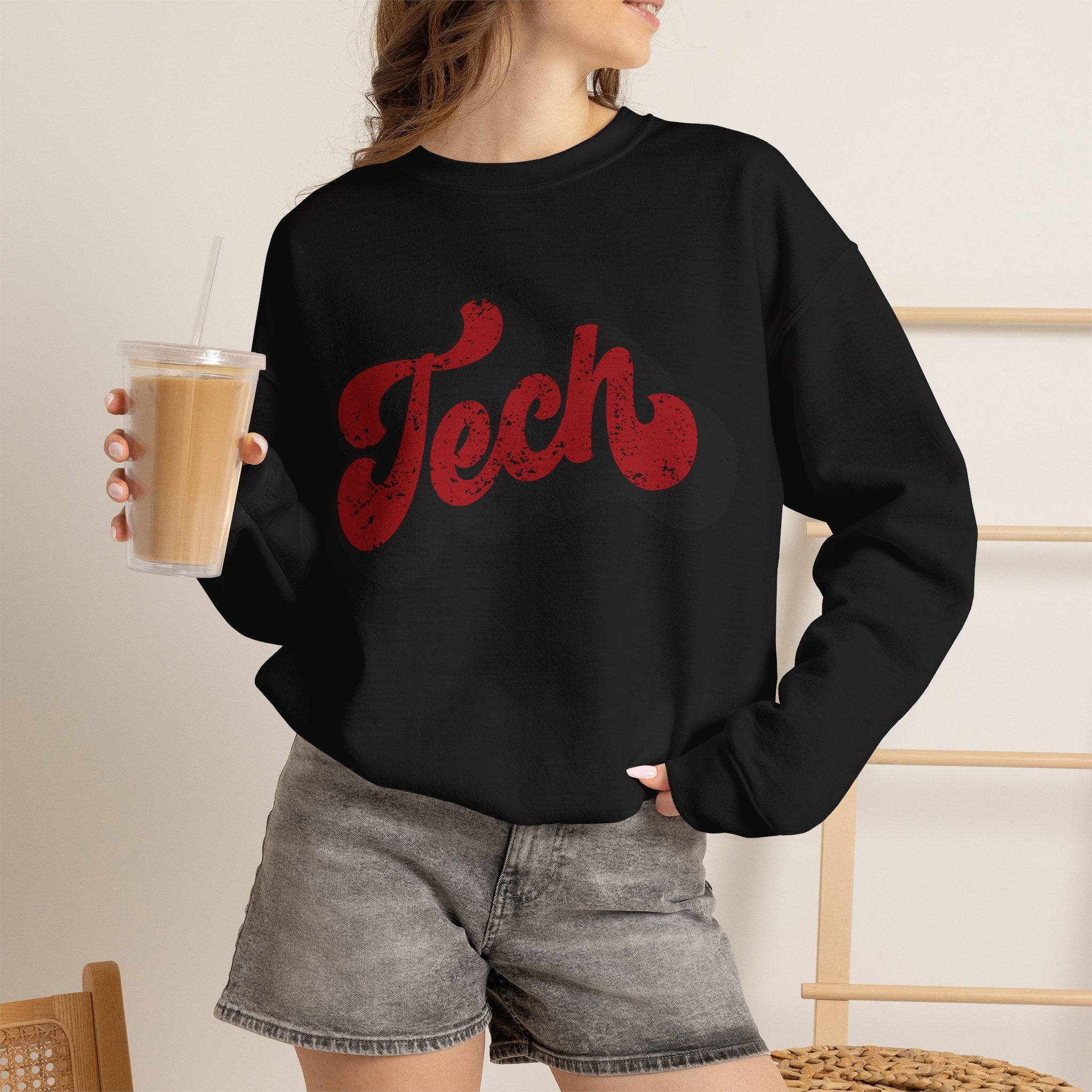 Retro 'Tech' Graphic Crewneck Sweatshirt