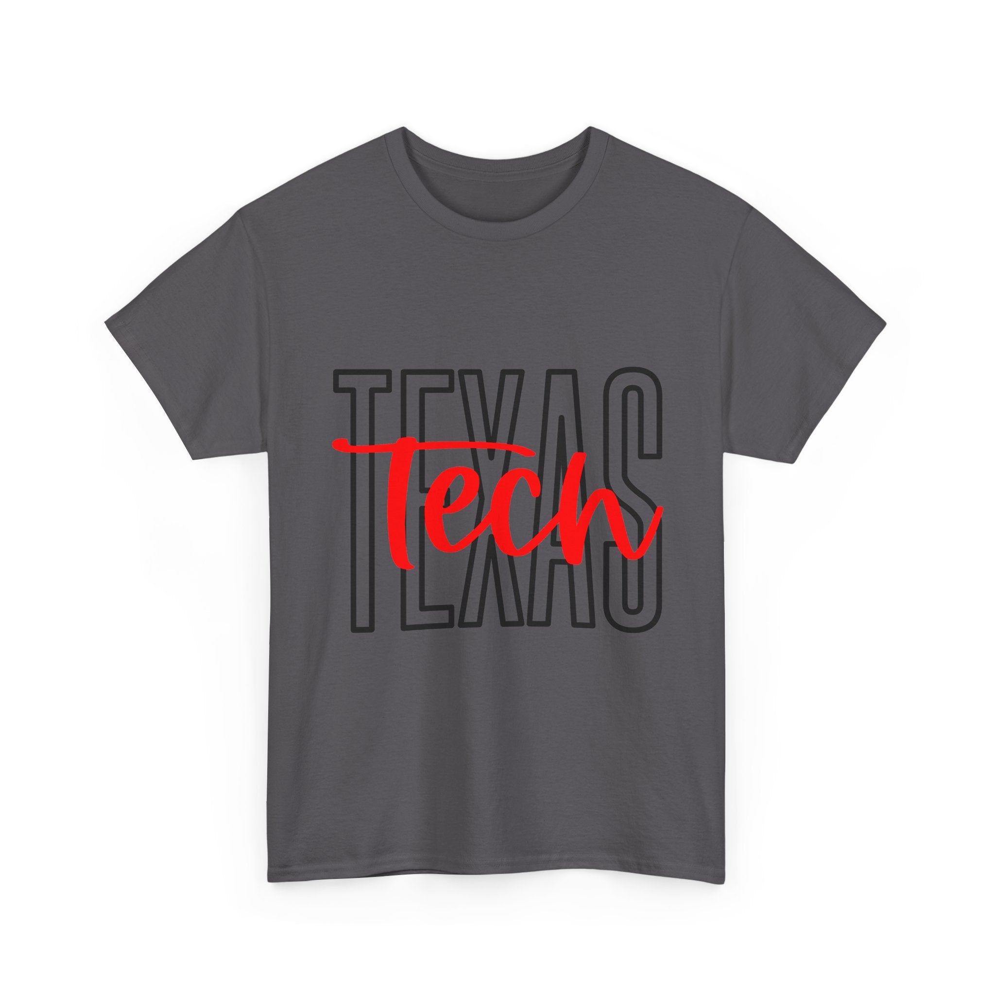 Texas Tech Inspired T-Shirt — Bold Texas Outline with Red "Tech" Script