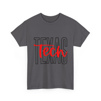 Texas Tech T-Shirt — Bold Texas Outline with Red "Tech" Script