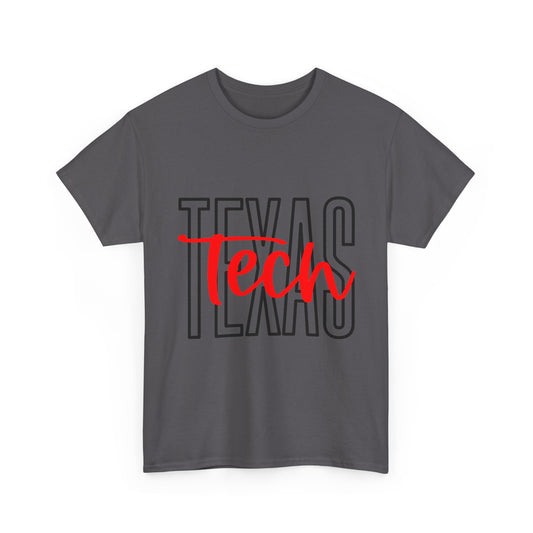 Texas Tech T-Shirt — Bold Texas Outline with Red "Tech" Script