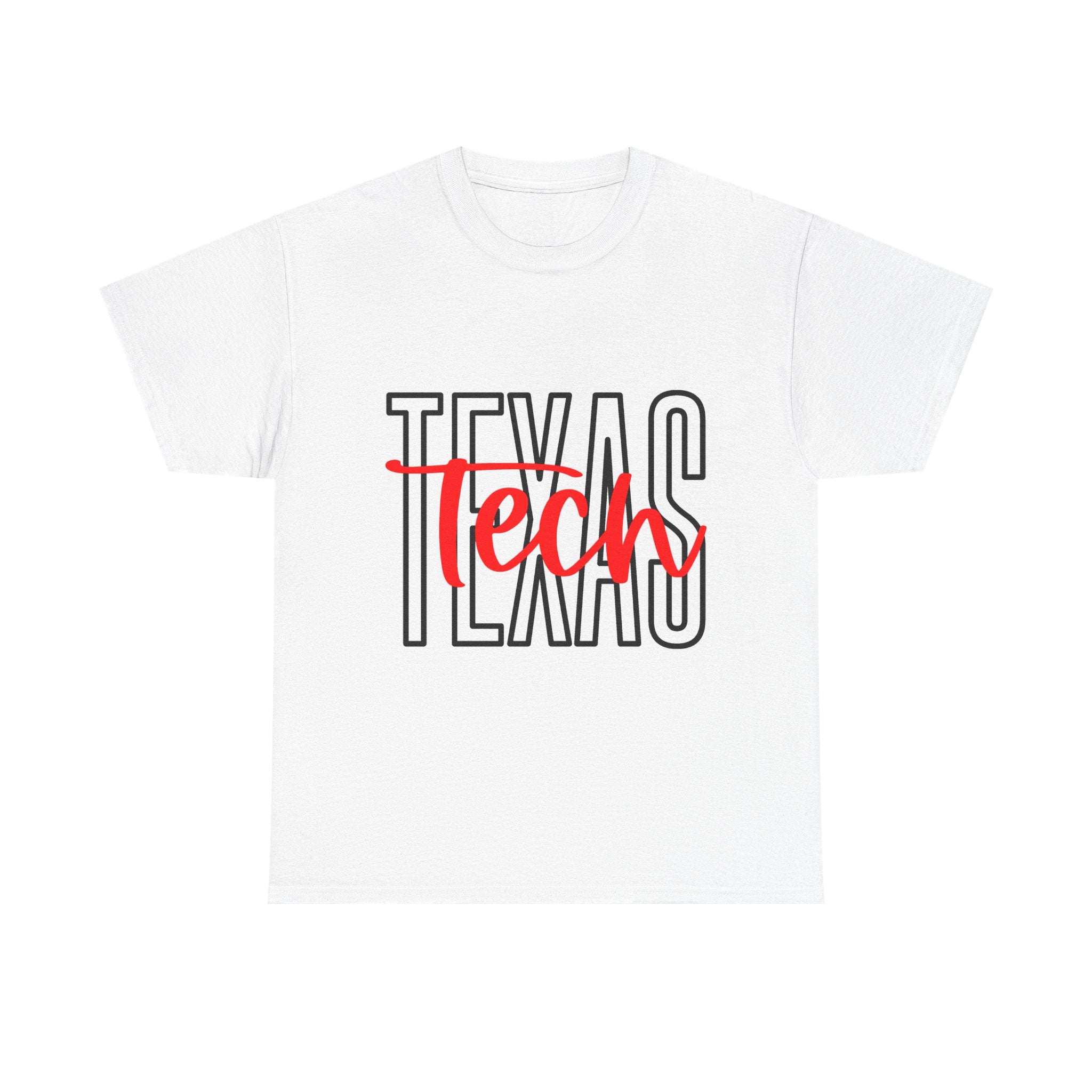 Texas Tech Inspired T-Shirt — Bold Texas Outline with Red "Tech" Script