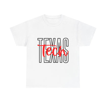 Texas Tech T-Shirt — Bold Texas Outline with Red "Tech" Script