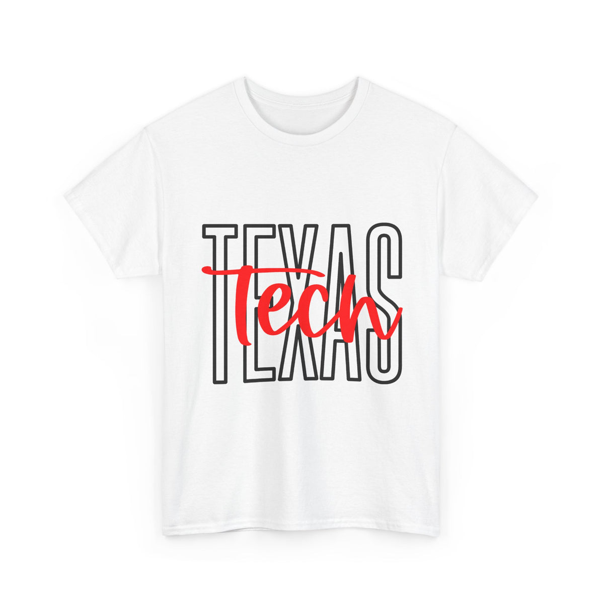 Texas Tech Inspired T-Shirt — Bold Texas Outline with Red "Tech" Script