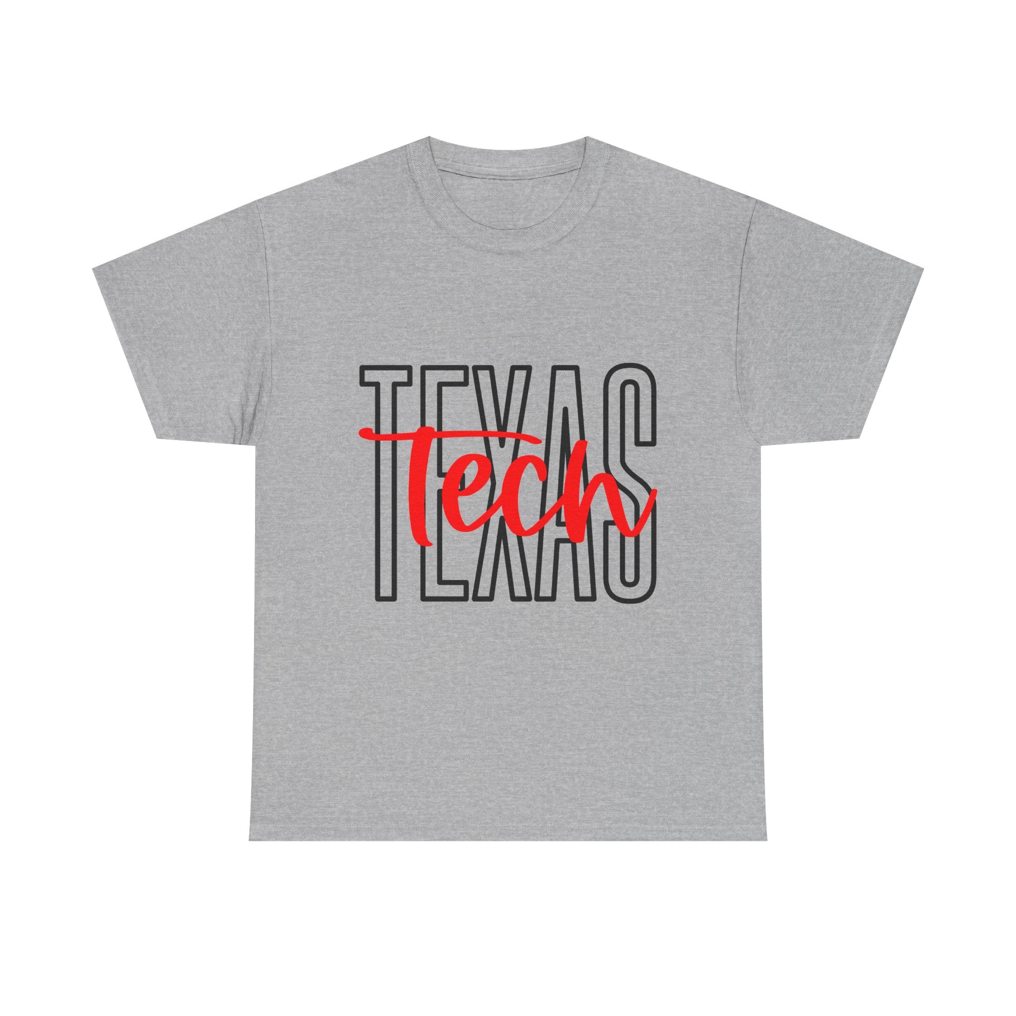 Texas Tech Inspired T-Shirt — Bold Texas Outline with Red "Tech" Script