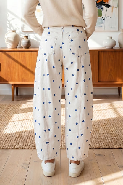 Brown Tailored Seam Polka Dot Print Barrel Casual Jeans