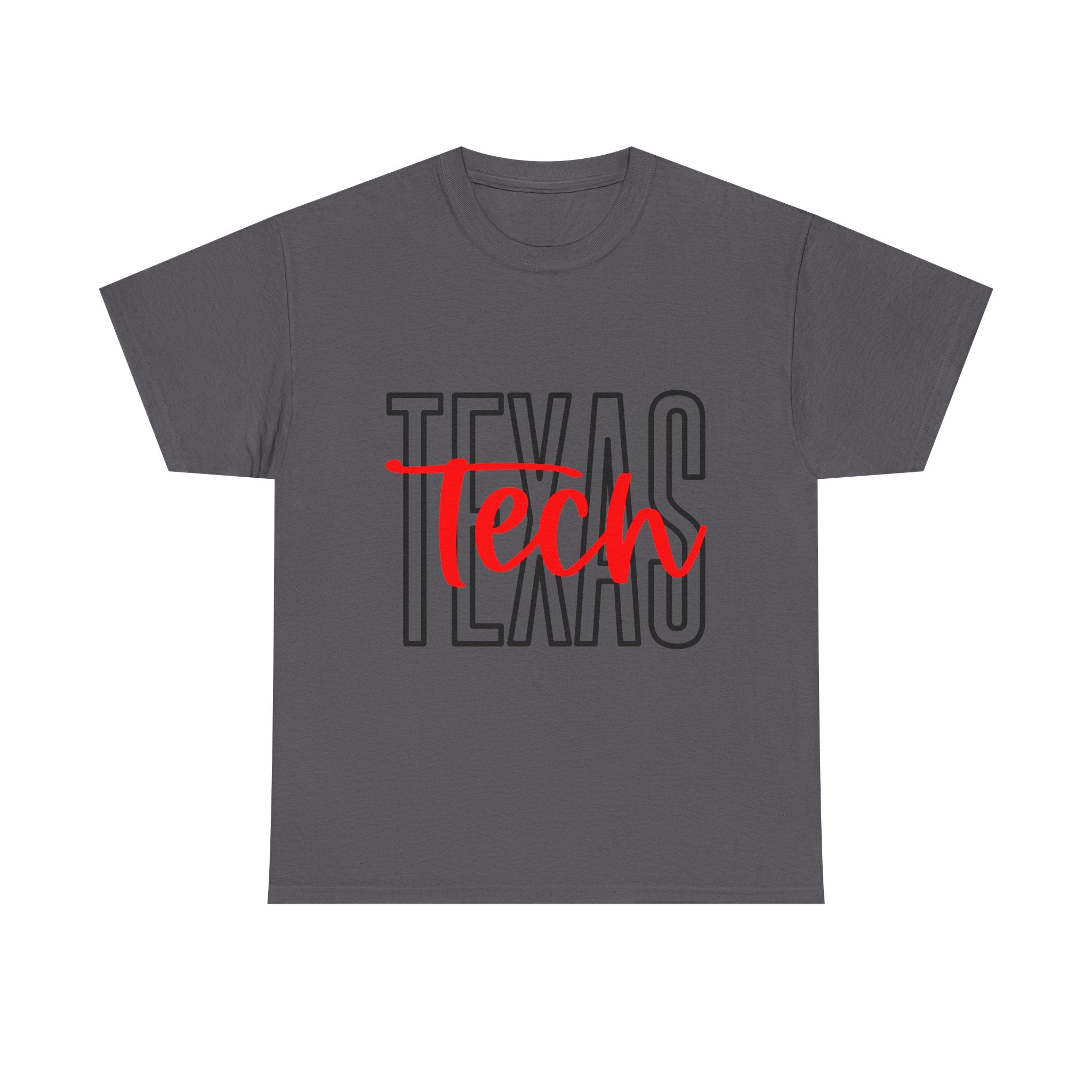 Texas Tech Inspired T-Shirt — Bold Texas Outline with Red "Tech" Script