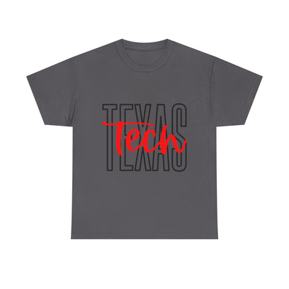 Texas Tech T-Shirt — Bold Texas Outline with Red "Tech" Script