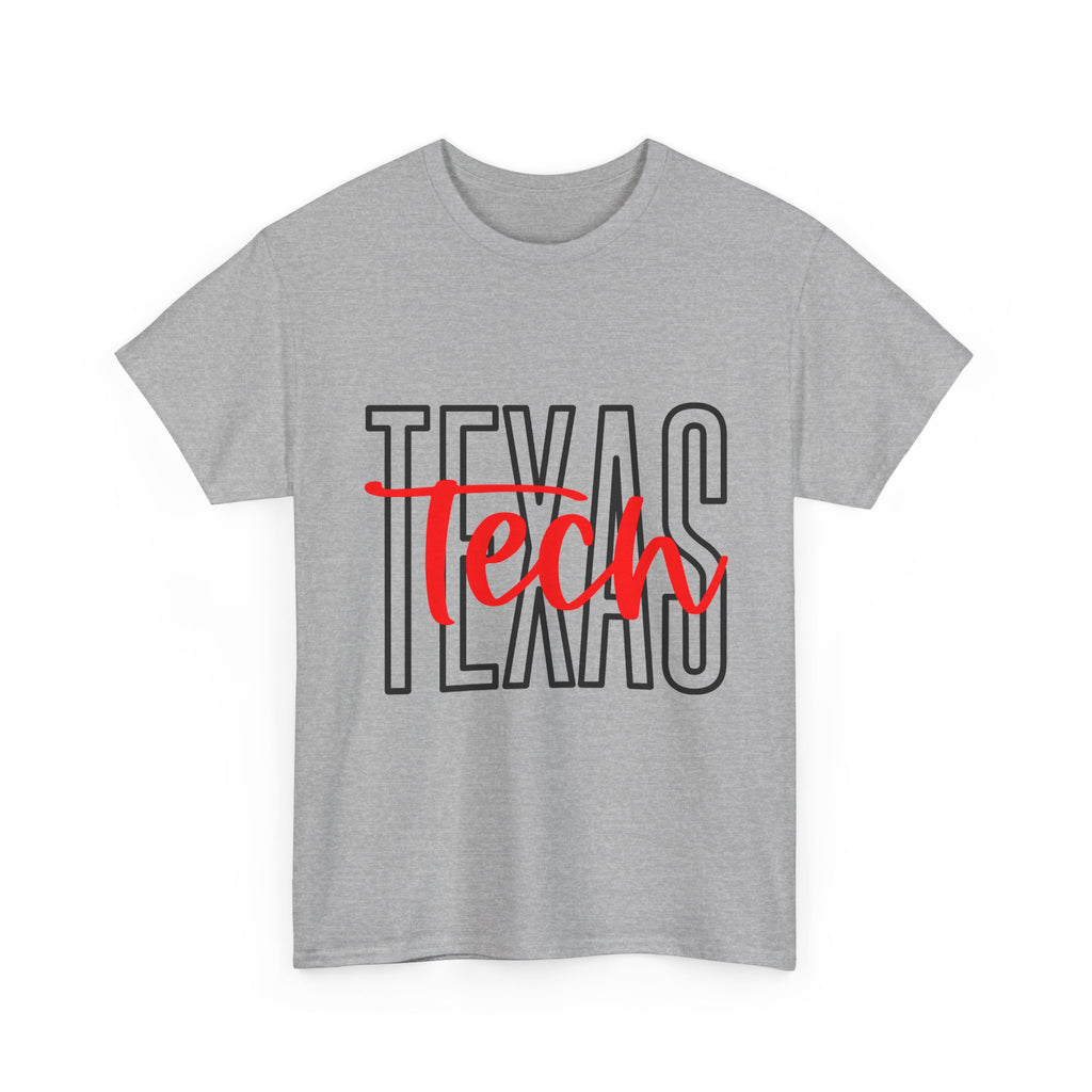 Texas Tech Inspired T-Shirt — Bold Texas Outline with Red "Tech" Script