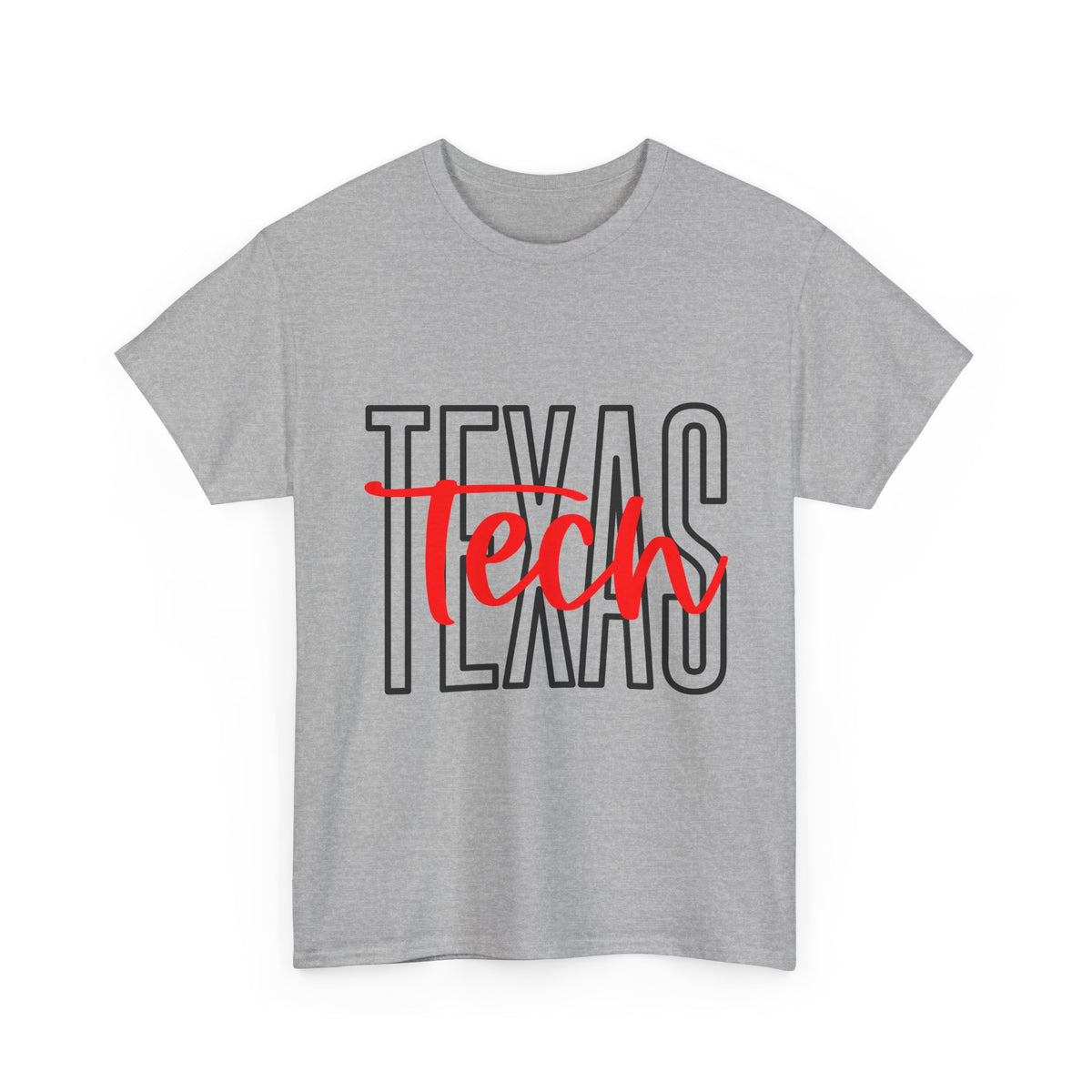 Texas Tech Inspired T-Shirt — Bold Texas Outline with Red "Tech" Script