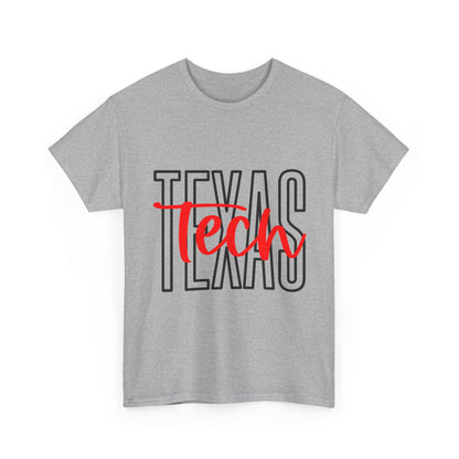 Texas Tech T-Shirt — Bold Texas Outline with Red "Tech" Script