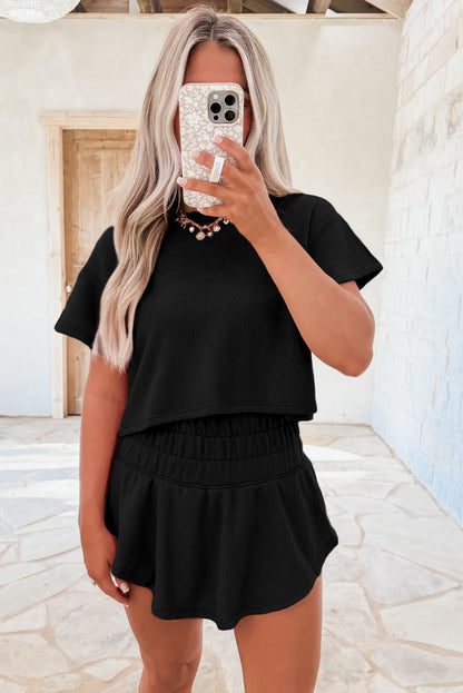 Blossom 2pcs Cropped Tee and Ruffle High Waist Skort Set