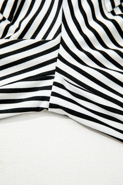 Black Stripe Tied High Waist Loose Straight Casual Pants
