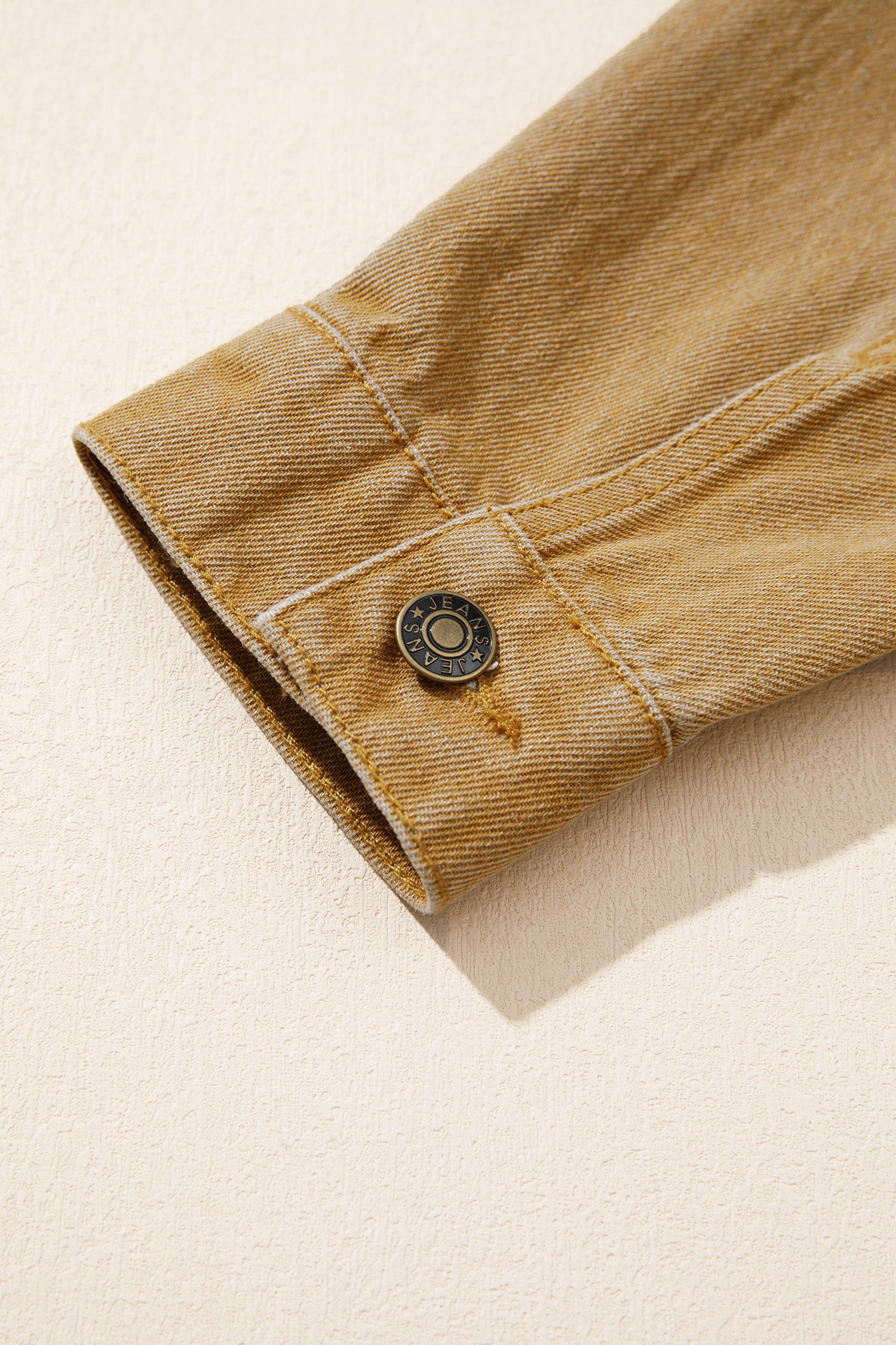 honey gold Metal Button Front Long Sleeve Collar Denim Jacket