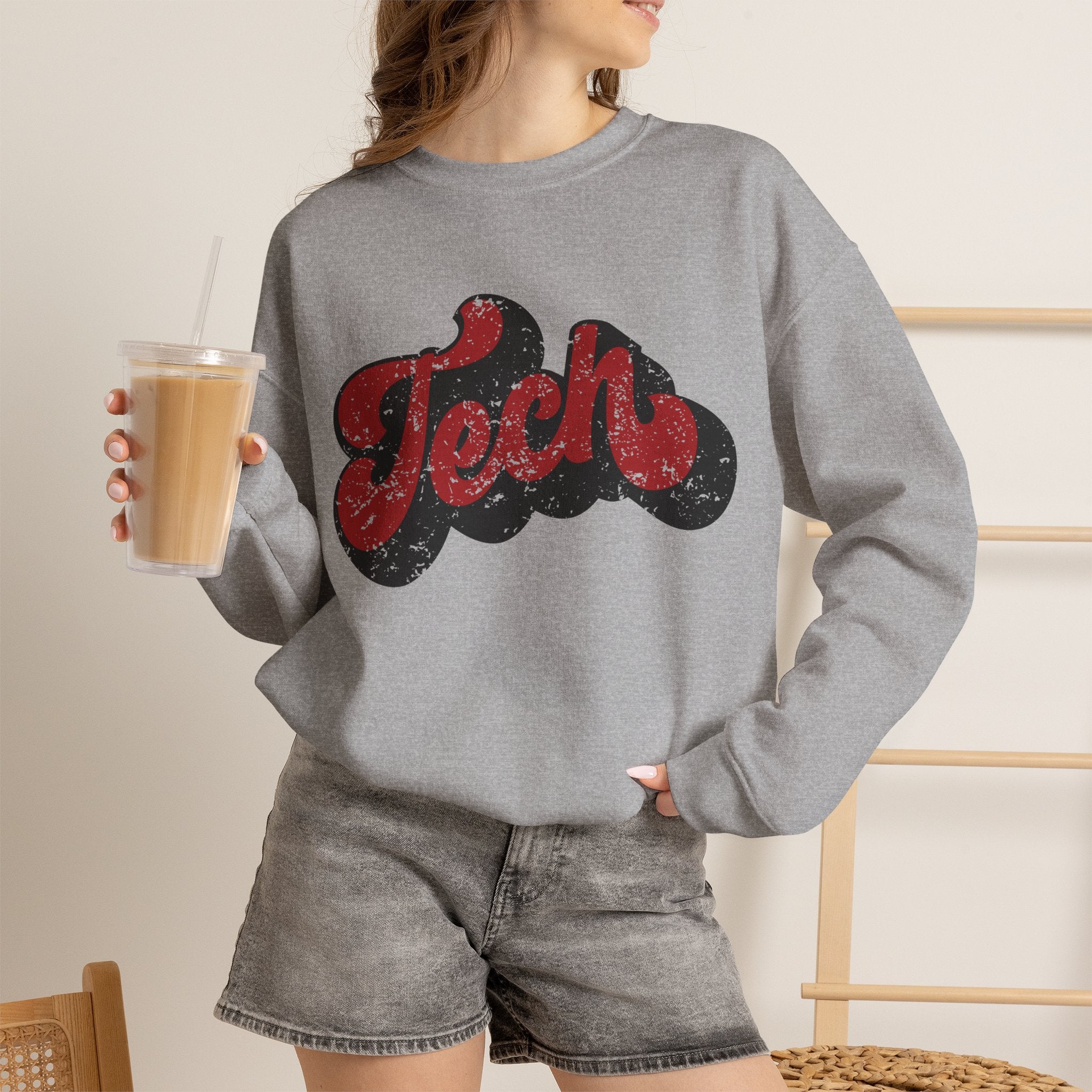 Retro 'Tech' Graphic Crewneck Sweatshirt