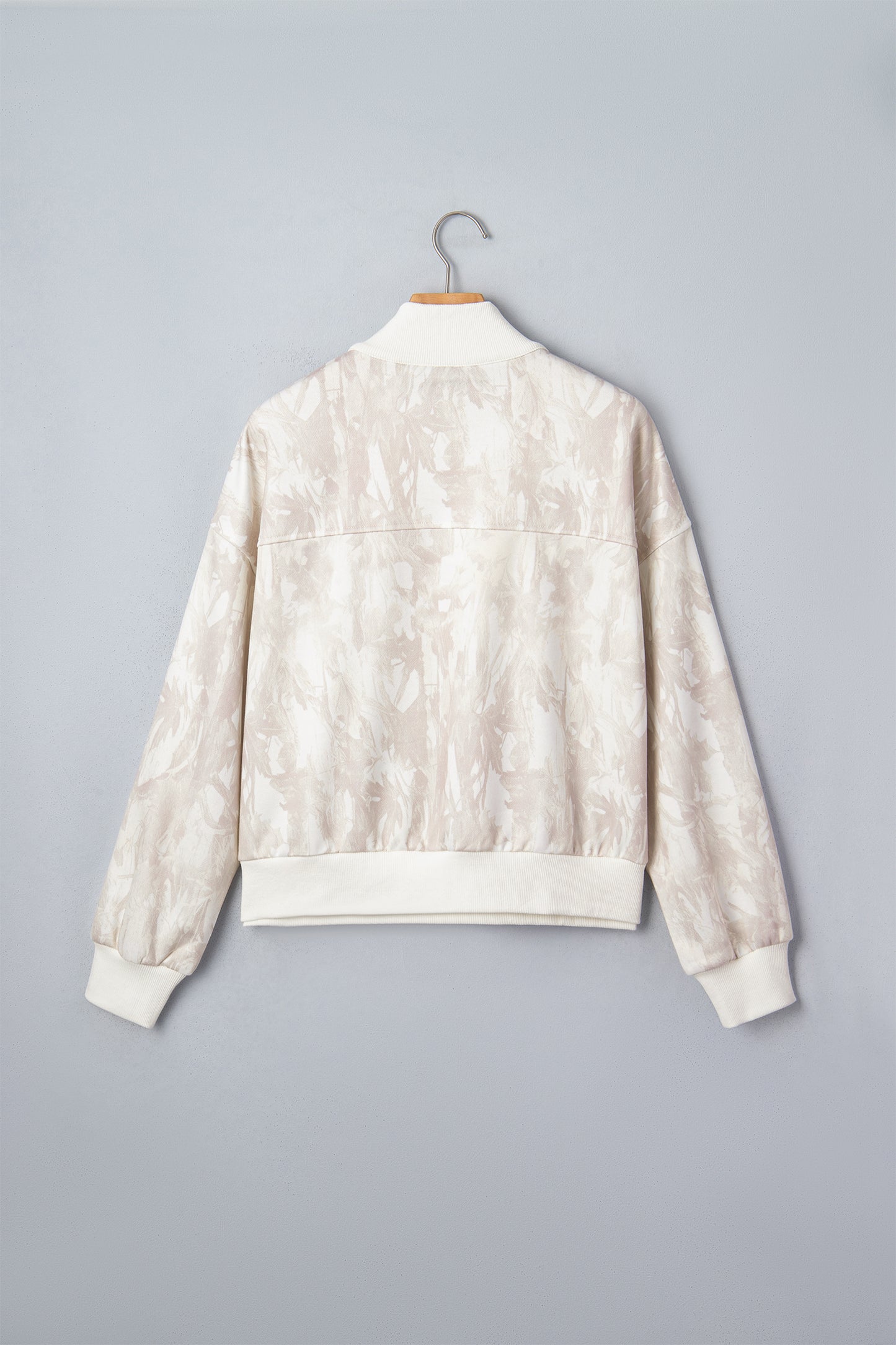 Khaki Camouflage Print Quarter-Zip Drop Shoulder Long Sleeve Sweatshirt