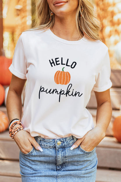 White Embroidered Pumpkin Slogan Short Sleeve T-Shirt