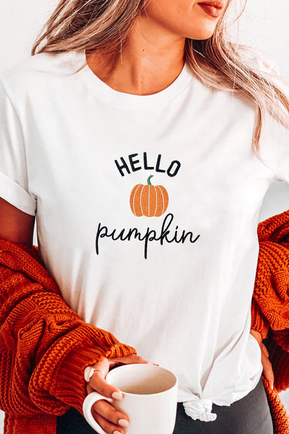 White Embroidered Pumpkin Slogan Short Sleeve T-Shirt
