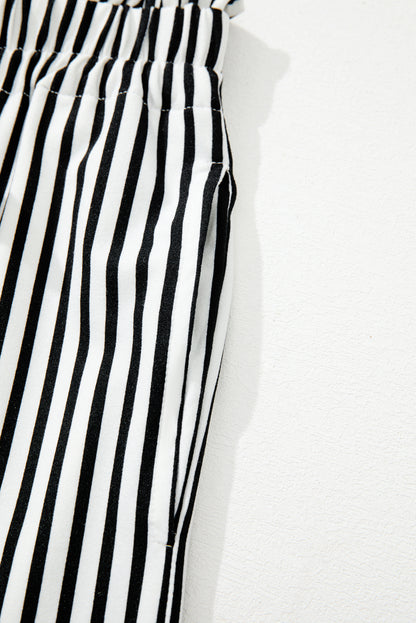 Black Stripe Tied High Waist Loose Straight Casual Pants