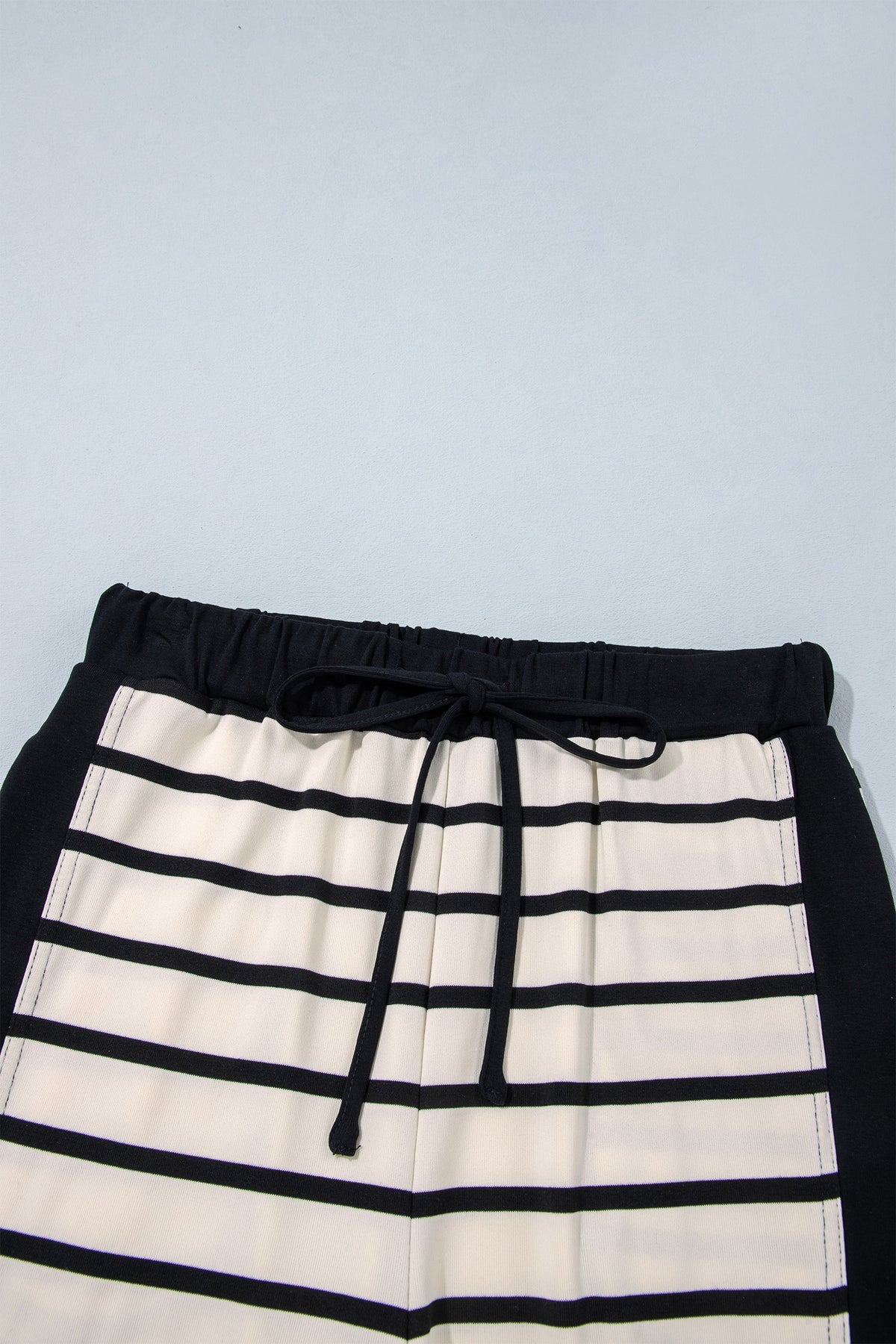 Beige Stripe Relaxed Long Sleeve Top Color Block Detail Drawstring Pant Set